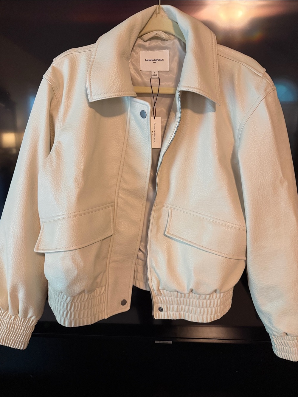 Banana Republic Cream Leather Bomber-Style Jacket